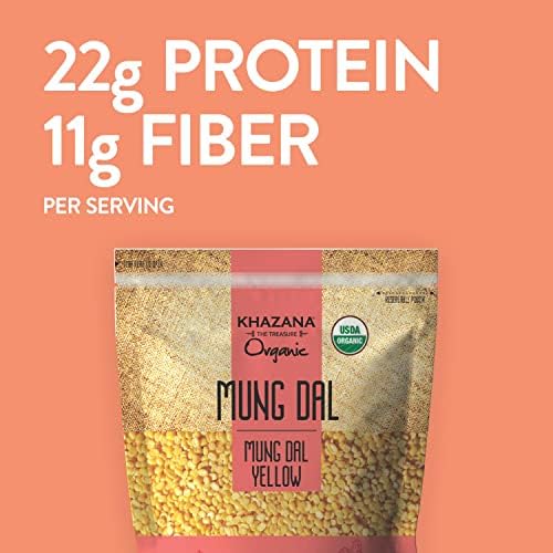 Khazana ORGANIC Mung Dal 7lb - Yellow Petite Split Beans | Non-GMO, Gluten Free & Kosher | Authentic Lentils From India