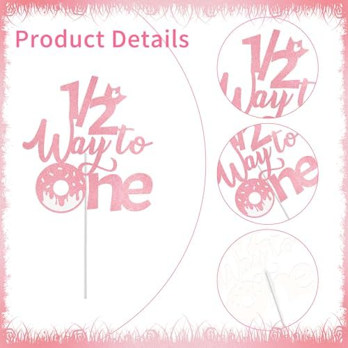 Half Birthday Decorations for Girls, Donut 1/2 Birthday Cake Topper for 6 Months Baby, Halfway to One Baby Girl Party Supplies