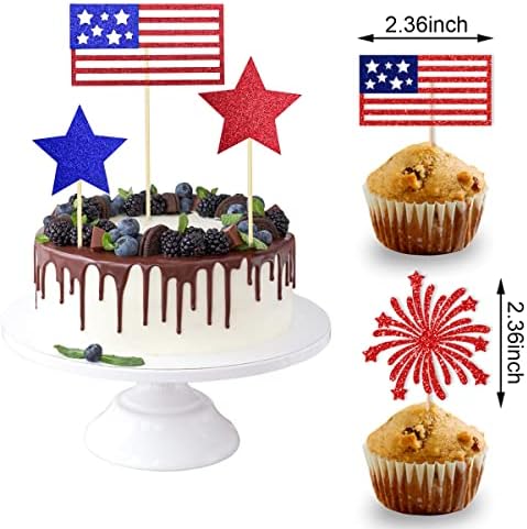 4th of July Cupcake Toppers Independence Day Decorations Patriotic Cupcake Picks for Party Supplies National Memorial Day American Flag Design Bake Favors Cheerleader Photo Props for Adults 18PCS