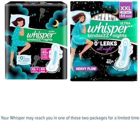 Whisper Ultra Night Sanitary Pads for Women, XL+ 44 Napkins