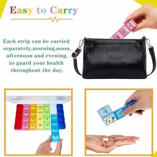 Weekly Pill Organizer 4 Times a Day, Medicine Organizer Box, Travel Daily Pill Box Organizer 7 Day, Pill Case, Pill Container Holder for Hold Vitamins/Fish Oils.