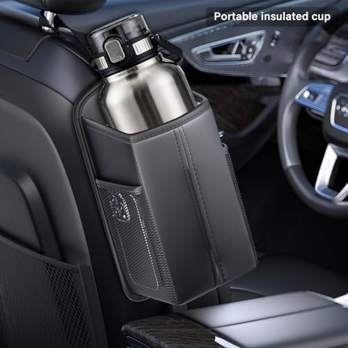 Car Tissue Holder for Front Seat, Headrest Organizer with 2 Side Mesh Pockets for Phones & Cards, L-Square Tissue Box Cover Holds 150 Tissues, Durable PU Leather