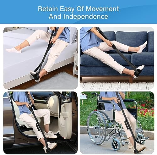 35 Inches Long Rigid Leg Lifter with Padded Loops for Hands and Feet,Leg Lifter Strap Hip&Knee Replacement Surgery Recovery Kit,Foot Lifter Easily Get in and Out of Bed,Car,Wheelchair