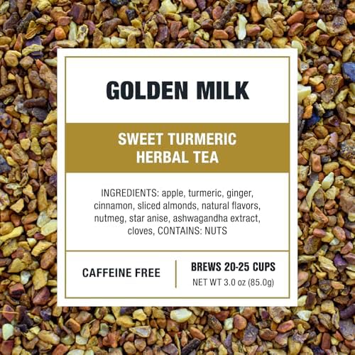 Tiesta Tea - Golden Milk, Loose Leaf, Sweet Turmeric Herbal Tea, Non-Caffeinated Herbal Blend, Makes Hot or Iced Up to 20-25 Cups, 3oz Resealable Pouch
