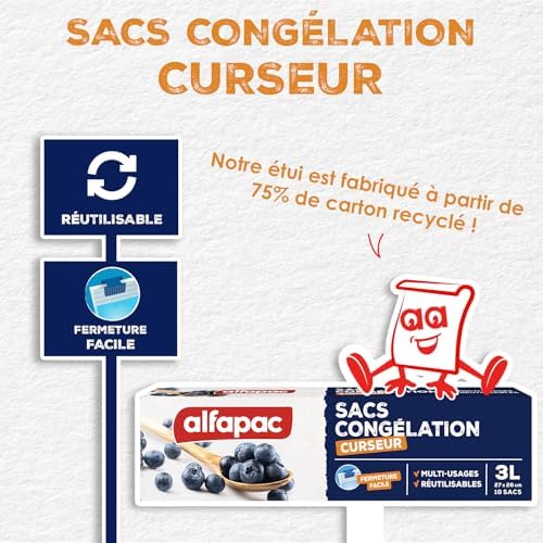 alfapac - 10 freezer bags 3L slider - easy to close - multi-purpose and reusable