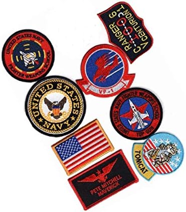 Pete Mitchell Navy Fighter Iron On Sew on Patch Set (8 PC Set)