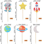 36 Pack Space Astronaut Cupcake Toppers Planet Rocket Spaceship Trip to the Moon Star Cupcake Food Picks Universe Outer Space Theme Baby Shower Kids Birthday Party Cake Decorations Supplies