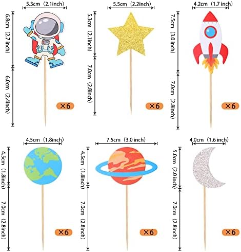 36 Pack Space Astronaut Cupcake Toppers Planet Rocket Spaceship Trip to the Moon Star Cupcake Food Picks Universe Outer Space Theme Baby Shower Kids Birthday Party Cake Decorations Supplies