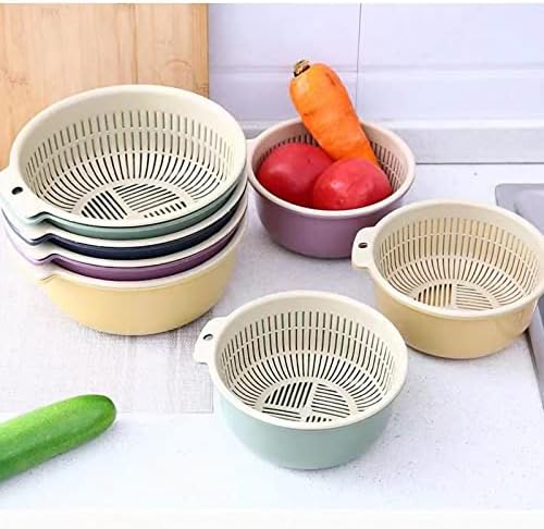 Double Layer Plastic Fruits Vegetable Washing Basket, Large Kitchen Strainer Colander Bowl Sets, Drain Bowls for Washing Washing Mixing, Detachable for Pasta Salad Berry(Large)