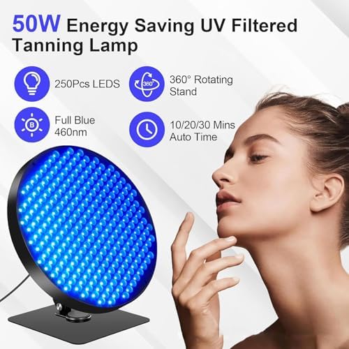 Tanning Lamp for Face and Body, Sun Lamp with Desktop Rotating Stand - 6 Energy Levels & Timer (5-30 Mins) Even Illumination for Natural Wheat & Antique Bronze Skin