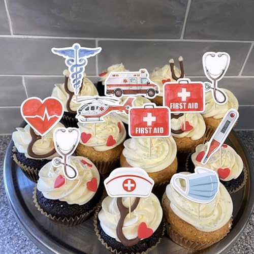 Rsstarxi 36 Pack Nurse Cupcake Toppers Nurse Decorations for Party Ambulance Helicopter Medical Instruments Cupcake Picks for Medical Nurse Theme Grad Birthday Party Cake Decorations