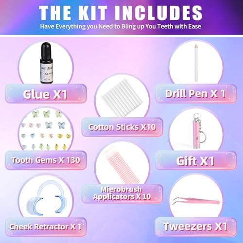 Tooth Gem Kit, DIY Crystals Jewelry Kit, 130 PCS 7 Shapes Professional Cool Gems, Safe and Easy to Get Started