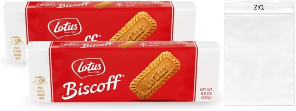 Lotus Biscoff Cookies Caramelized Biscuit Cookies 8.8 Ounce (Pack of 2) / ZiQ Clear 4x6 zip bag