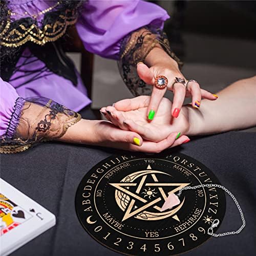 CRASPIRE Pendulum Board Pentagram Dowsing Divination Metaphysical Message Board 7.9Inch Wooden Carven Board with Rose Quartz Crystal Dowsing Pendulum Witchcraft Wiccan Altar Supplies Kit