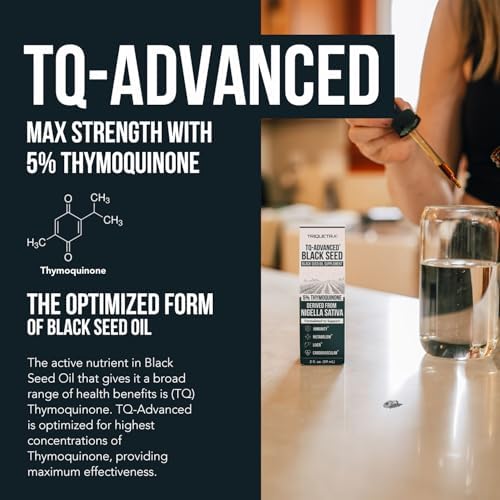 Black Seed Oil Liquid | 5% Thymoquinone - TQ-Advanced® | High Potency - 100 mg per Serving - 15:1 Concentrate from Nigella Sativa Extract, Raw Form, Vegan Formula, Glass Bottle (30 Servings)