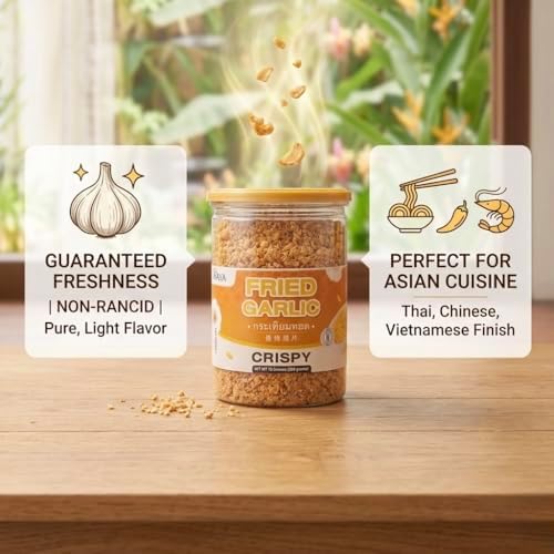 Thairaya Fried Garlic 10 ounces (284 grams) Premium Golden Brown Crispy Garlic All-Natural No rancid No Preservatives, Import from Thailand, Deep fried, Gluten free Ready-to-Use Topping for Salads, Soups, Noodles & More