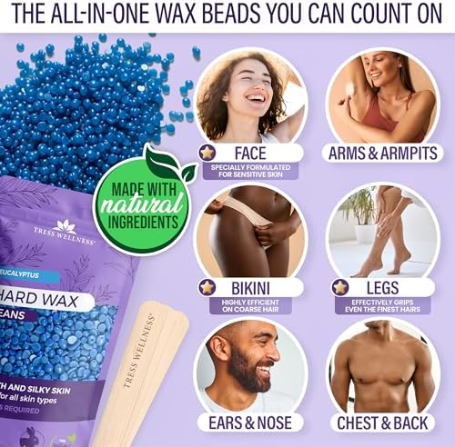 Tress Wellness Waxing Kit for Sensitive Skin, Safe for Face & Skin, Prep & Aftercare Spray, Easy to Use, At-Home Kit for Face, Bikini, Brazilian & Full Body - Digital Display, Black Purple Flower
