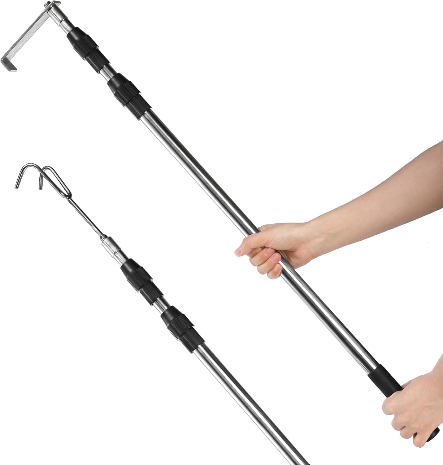 Suwimut Truck Cargo Grabber Reach Retriever Tool, 6.5 Feet Truck Telescoping Pull Pole with Two Hooks, Expandable Heavy Duty Stainless Steel Trucks Grabber Reach Tool for Pickup Trucks Bed Accessories