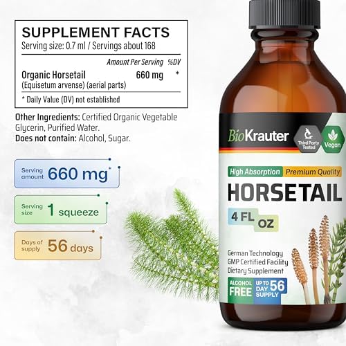 BIO KRAUTER Horsetail Tincture 4 Fl. Oz. & Horsetail 100 Capsules.