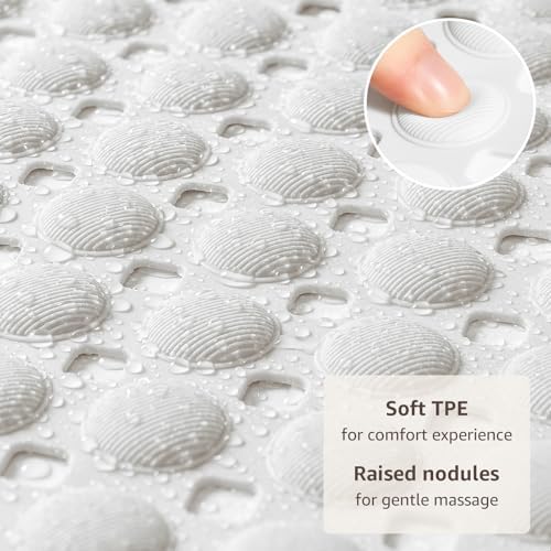 OTHWAY Bath Tub Shower Mat Non Slip, Bathtub Floor Liner Mats for Inside Shower Bathroom, Suction Cups and Drain Holes for Feet Scrubbing, Machine Washable, Soft on Feet, 35x16 Inch, White