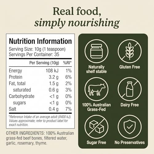Grass-Fed Beef Bone Broth Concentrate with Garlic Herb | Help Improve Joints, Skin, & Gut | Liquid Collagen Amino Acids | Keto, High Protein, Gluten Free | 35 Servings / 2.25 Gallons | Australian Beef