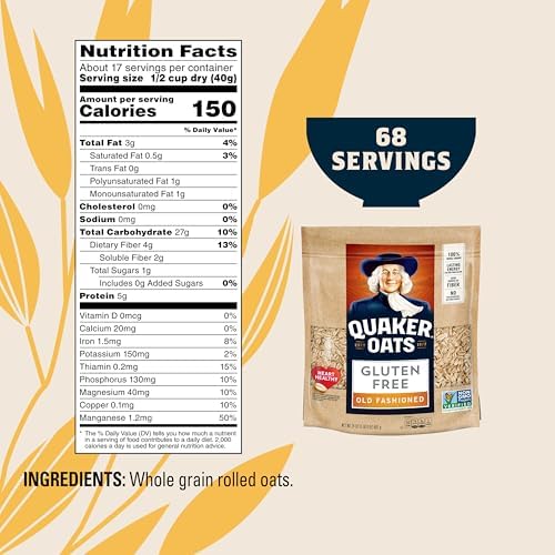 Quaker Gluten Free Old Fashioned Rolled Oats, Non GMO Project Verified, 24oz Resealable Bags (Pack of 4)