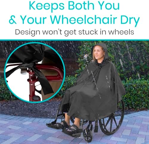 Vive Wheelchair Poncho - Lightweight, Breathable & Waterproof Raincoat for Adults - Wheel Chair Cover for Full Body Coverage - Universal Fit - Reusable & Packable Cape with Hood for Men, Women