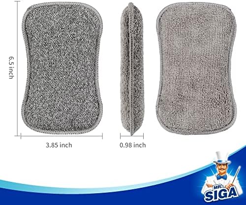MR.SIGA Dual-Sided Scrub Sponges, Long lasting, Reusable Dishwashing Sponges for Kitchen, 6 Pack
