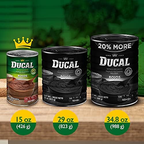 Ducal Red Refried Beans, 15 Ounce (Pack of 24) - Instant Vegetarian Refried Red Beans, Non-GMO And Gluten-Free - Excellent Source in Protein And Iron, Cholesterol Free