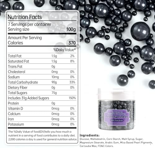 Dazzjoy Edible Black Sugar Sprinkles, Pearl Candy Sprinkles for Cake Decorating, Food Grade, Cupcake Toppers and Black Cake Decorations, Wedding Party Valentines Easter Supplies(130g/4.58oz)