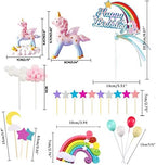 MOVINPE Unicorn Cake Topper, 2 Magic Unicorns Sculpture, 1 Rainbow, 1 Happy Birthday Banner, 2 Cloud, 4 Balloon, 12 Stars, 1 Moon, Cake Decoration For Girl Kid Women Birthday Party