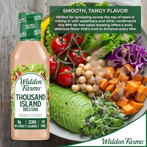 Walden Farms Thousand Island Dressing - Calorie-Free, Gluten-Free, Low Carb, Keto-Friendly, Sugar-Free, Dairy-Free Creamy Thousand Island Flavor - 12 oz Bottle