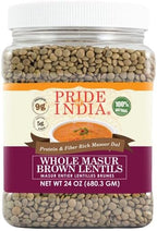 Pride Of India - PACK of 6 - Indian Whole Brown Crimson Masur Lentils - Protein & Fiber Rich Masoor Whole, 1.5 Pound Jar