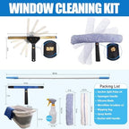 Window Cleaning Kit with Storage Bucket,Window Washing Kit with 4.13Ft Extension Pole,Scrubber,Spray Bottle,Duster Cloth,Squeegee with Rotating Head,Professional Window Cleaning Squeegee Kit
