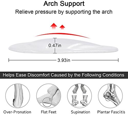 Dr. Foot's Arch Support Shoe Insoles for Flat Feet, Gel Arch Inserts for Plantar Fasciitis, Adhesive Arch Pad for Relieve Pressure and Feet Pain- 3 Pairs (Clear, 3 Count (Pack of 1))