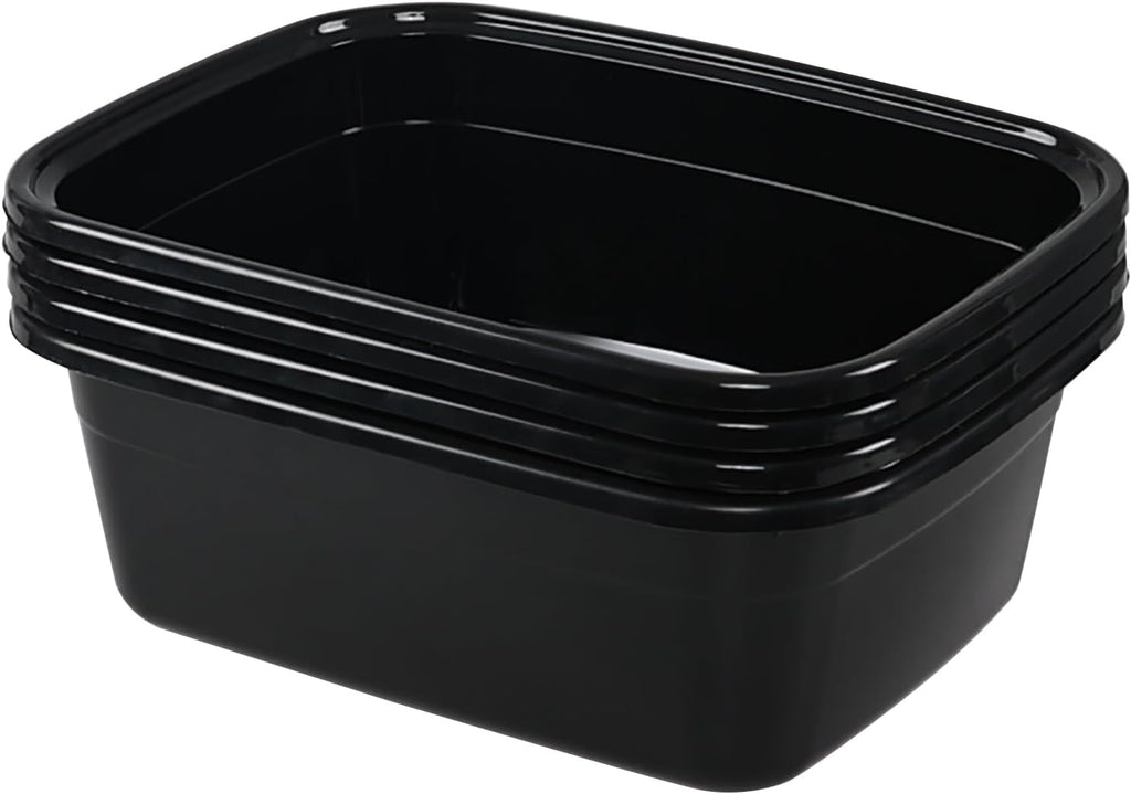 12 Quart Plastic Wash Basins, Rectangular Plastic Washing Pans, Black, 4 Packs