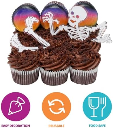 DecoPac Spooky Skeleton Cake Topper, Ready To Use Halloween Cake Decorations For Parties & Cakes - 2 Piece