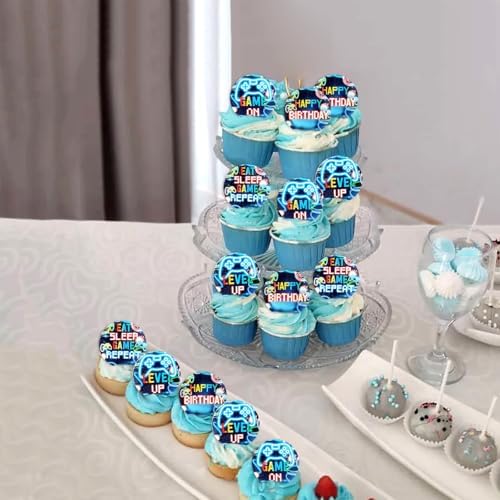 40PCS Edible Video Game Cupcake Toppers Bonus Level Up Game on GamePad Cupcake Picks for Video Games Baby Shower Boys Girls Gamer Birthday Party Decorations Supplies