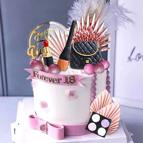 JeVenis Luxury Makeup Cake Topper - Glamour Party Decorations Pink Girl Birthday Balls Palm Leaves - Spa Birthday Party Decorations