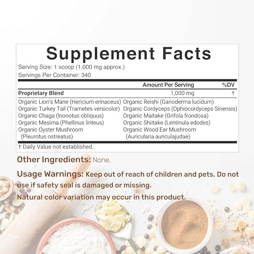 DEAL SUPPLEMENT Organic Mushroom Powder Supplement, 12oz – 10 in 1 Active Blend – Shiitake, Lions Mane, Cordyceps, Chaga, with More –Supports Immune, Energy, & Brain Health – Non-GMO, Vegan