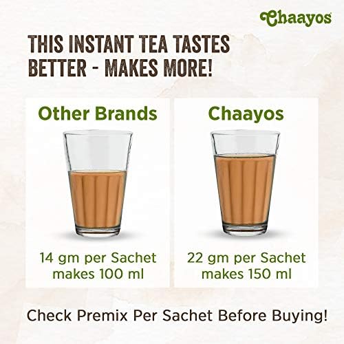 Chaayos Instant Tea Premix - Regular Sugar - Adrak Elaichi Chai (15 Sachets*22g =330g | Premix Ready Mix Tea | Assam Tea | Desi Chai | Flavoured tea | Tea Mix