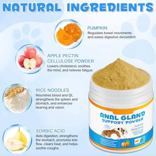 Anal Gland Support Powder for Dogs – Pumpkin, Probiotics & Digestive Enzymes – Fiber Supplement for Digestive Health – Beef Flavor – 4.23 oz