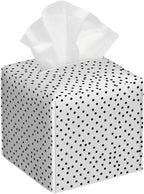 Tissue Box Cover PU Leather Square Tissues Holder Black Polka Dots On White Decorative Facial Paper Organizer Dispenser for Bedroom Bathroom Vanity,Home Office Car