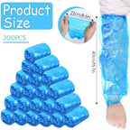 Prasacco 200PCS Disposable Arm Sleeves Covers, Waterproof PE Oversleeves for Painting Cleaning Tattooing, Blue Plastic Sleeve Protectors with Elastic Cuffs