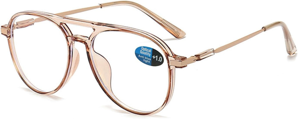 Aviator Reading Glasses for Women Men Blue Light Blocking Oval Retro Fashion Double Bridge Computer Reader