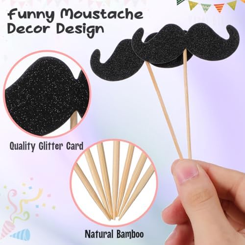 Para Cuartos Cupcake Ornaments Cupcake Topper 40pcs Mustache Party Decorations Little Man Shower Decorations Mustache Cupcake Toppers Cake Decor Moustache Product