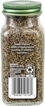 Simply Organic Coarse Ground Black Pepper, 2.47 Ounce Bottle, Coarsely Ground fo Fresh-Cracked Bite, Kosher