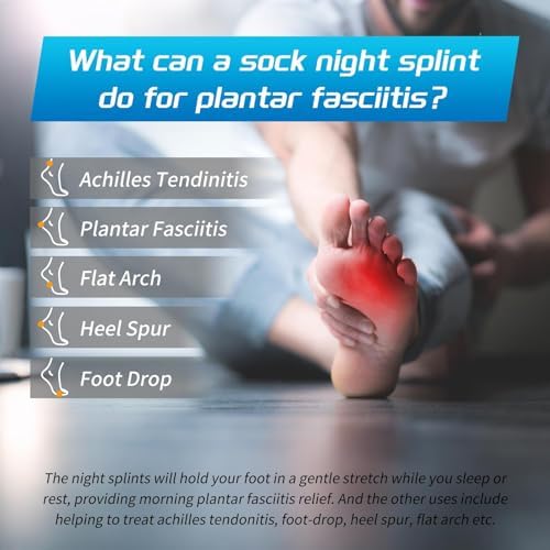 Upgraded Plantar Fasciitis Night Splint Sock with Massage Ball for Plantar Fasciitis Relief, Soft & Comfortable Foot Brace for Achilles Tendonitis Heal Spur Foot-drop Flat-arch for Women and Men, Medium-Black