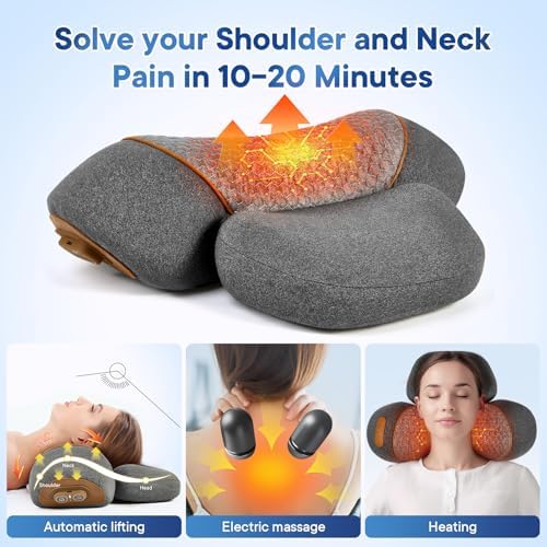 Upgraded Neck Massager Pillow, 3-in-1 Neck Massager, Traction Massage with Heat, Neck Pillow for Shoulder Pain, Deep Tissue Pain Relief, Rechargeable TheraPillow, Gifts for Mother