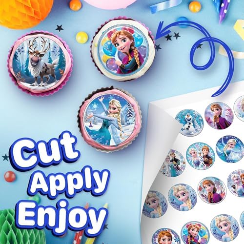 30 x Edible Cupcake Toppers – Winter Princess Themed Collection of Edible Cake Decorations | Uncut Edible on Wafer Sheet